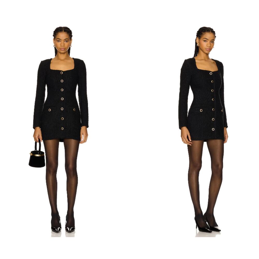 MAJORELLE Gabrielle Tweed Mini Dress in Black